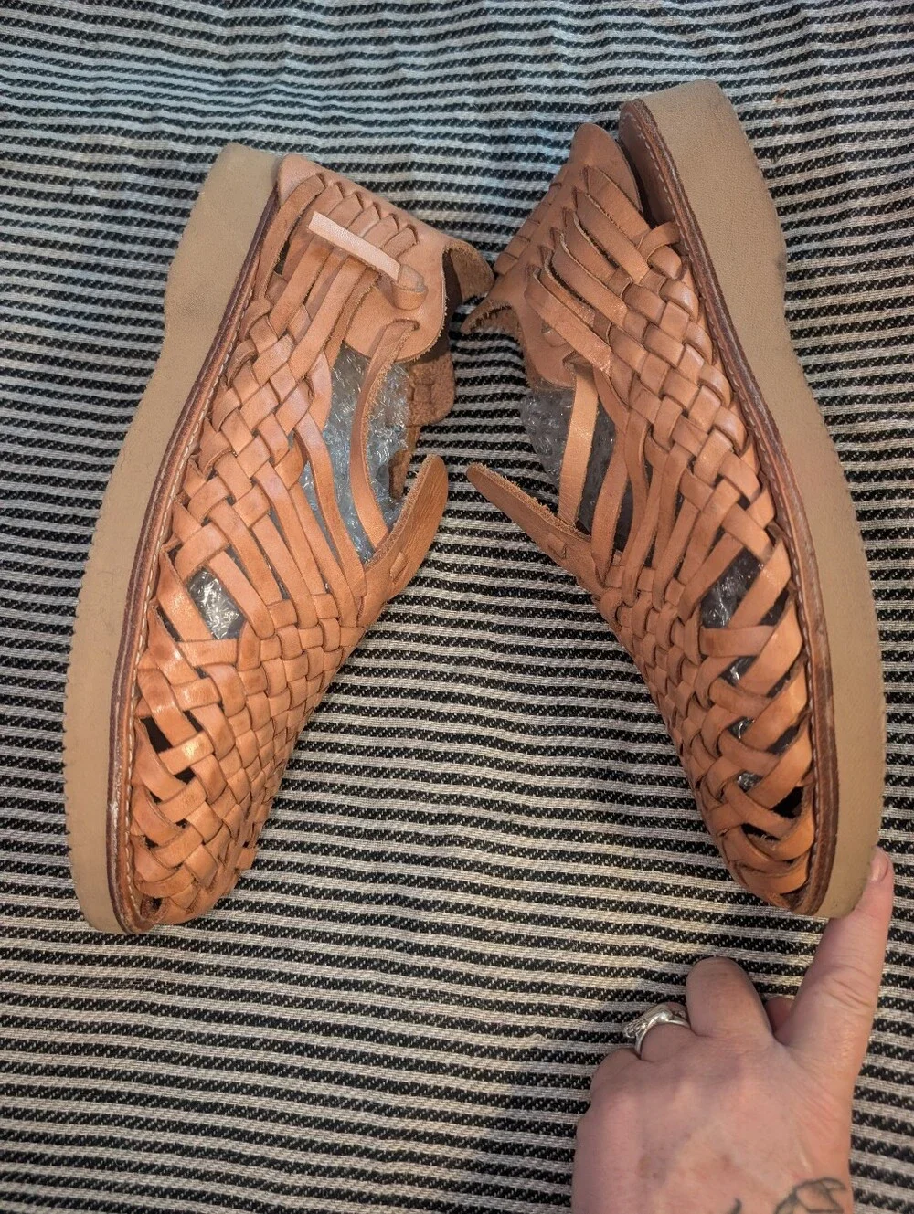 Yuketen Cruz Woven Leather Huarache Tan Shoes Mexico Men 30 US Size 11